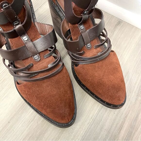 Luxury Rebel Heels Women’s 9 Mandy Brown Leather Strappy Chunky Block Booties - Picture 2 of 7